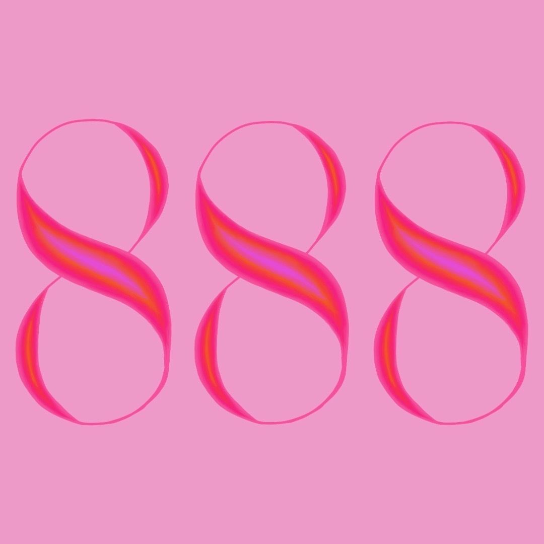 888 on a pink background.