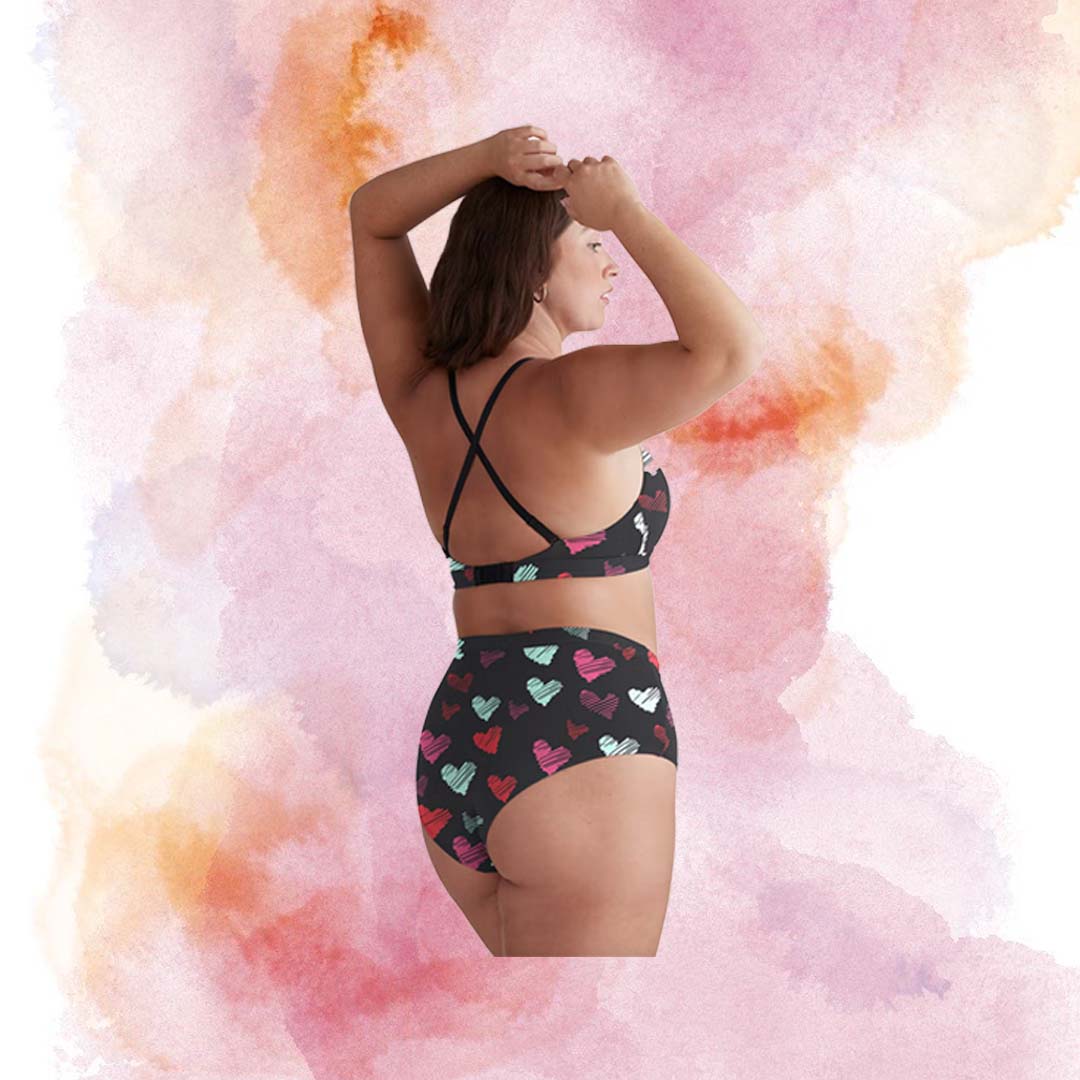 Woman with heart-print lingere
