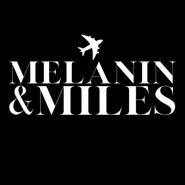 MELANIN & MILES and an airplane icon on a black background
