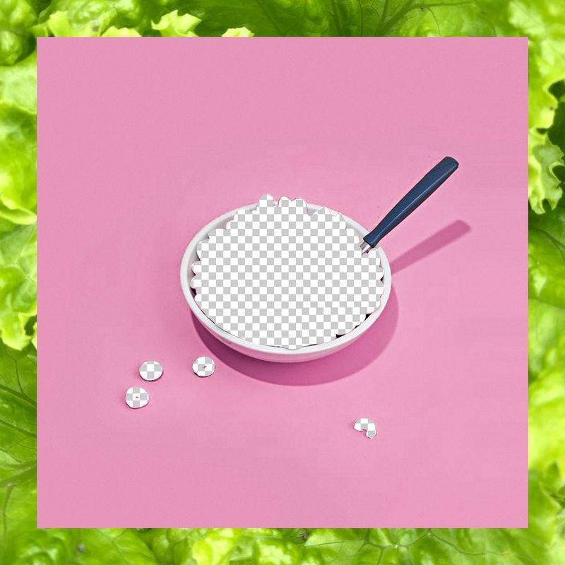 Pink background pixelated cereal in bowl with spoon