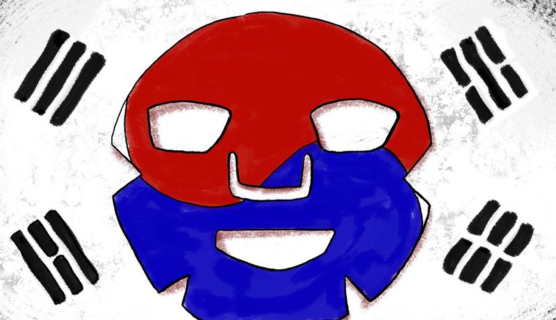 Flag of South Korea with a sheet mask in the center.