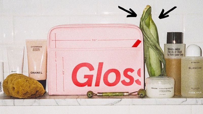 Glossier launched a new makeup bag with a side of corn