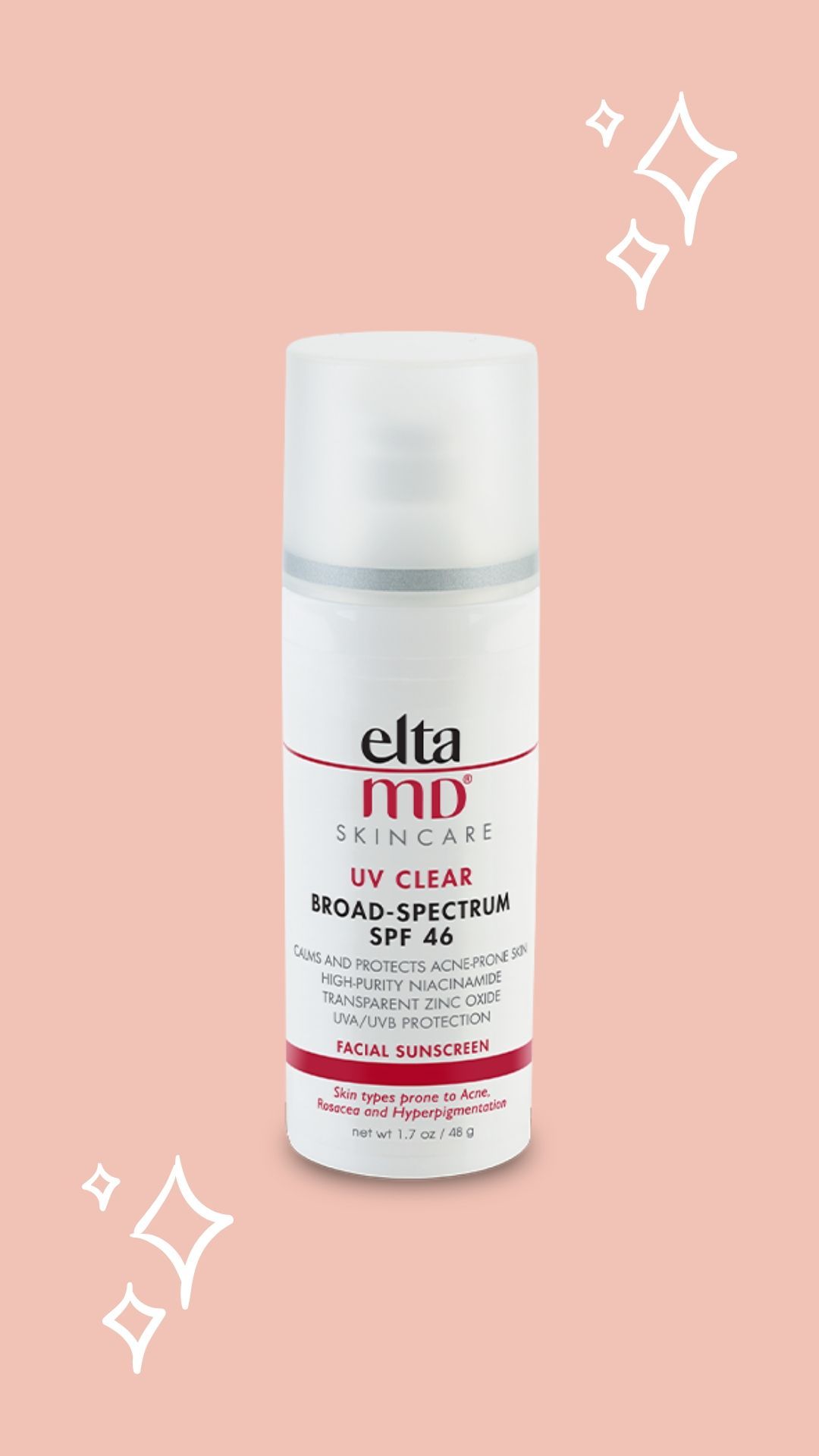 Elta MD Sunscreen, pink background with sparkles