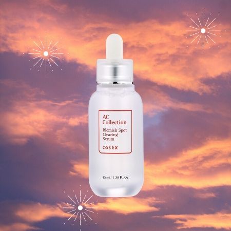 cosrx ac collection blemish spot clearing serum against pink cloud background