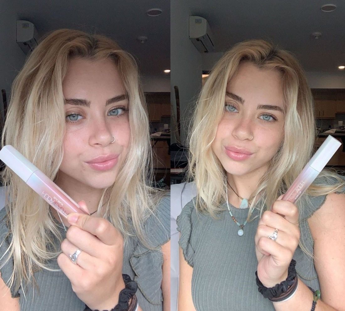 blonde woman Huda Beauty Silk Balm