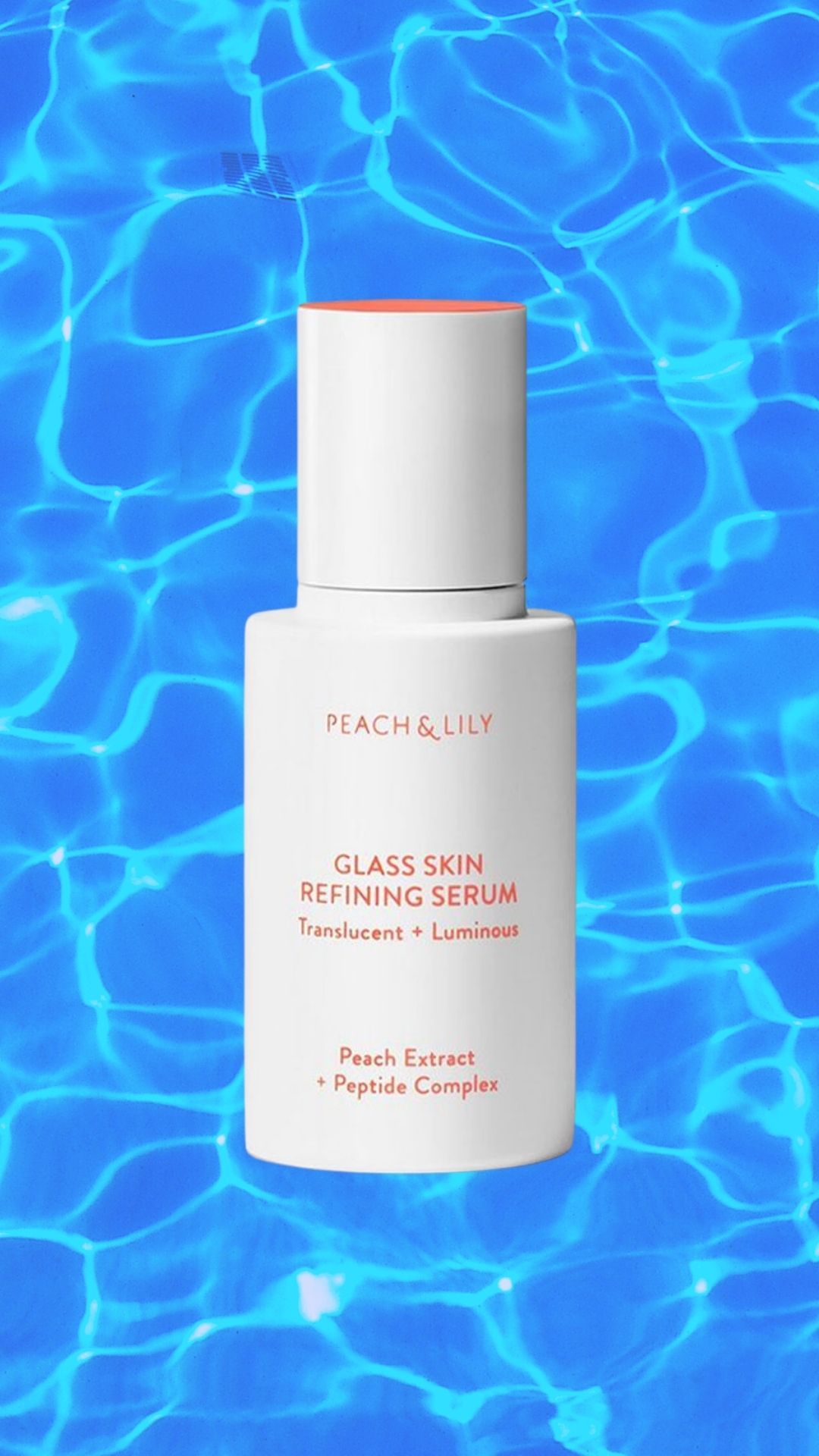 Peach & Lily Glass Skin Refining Serum, blue background