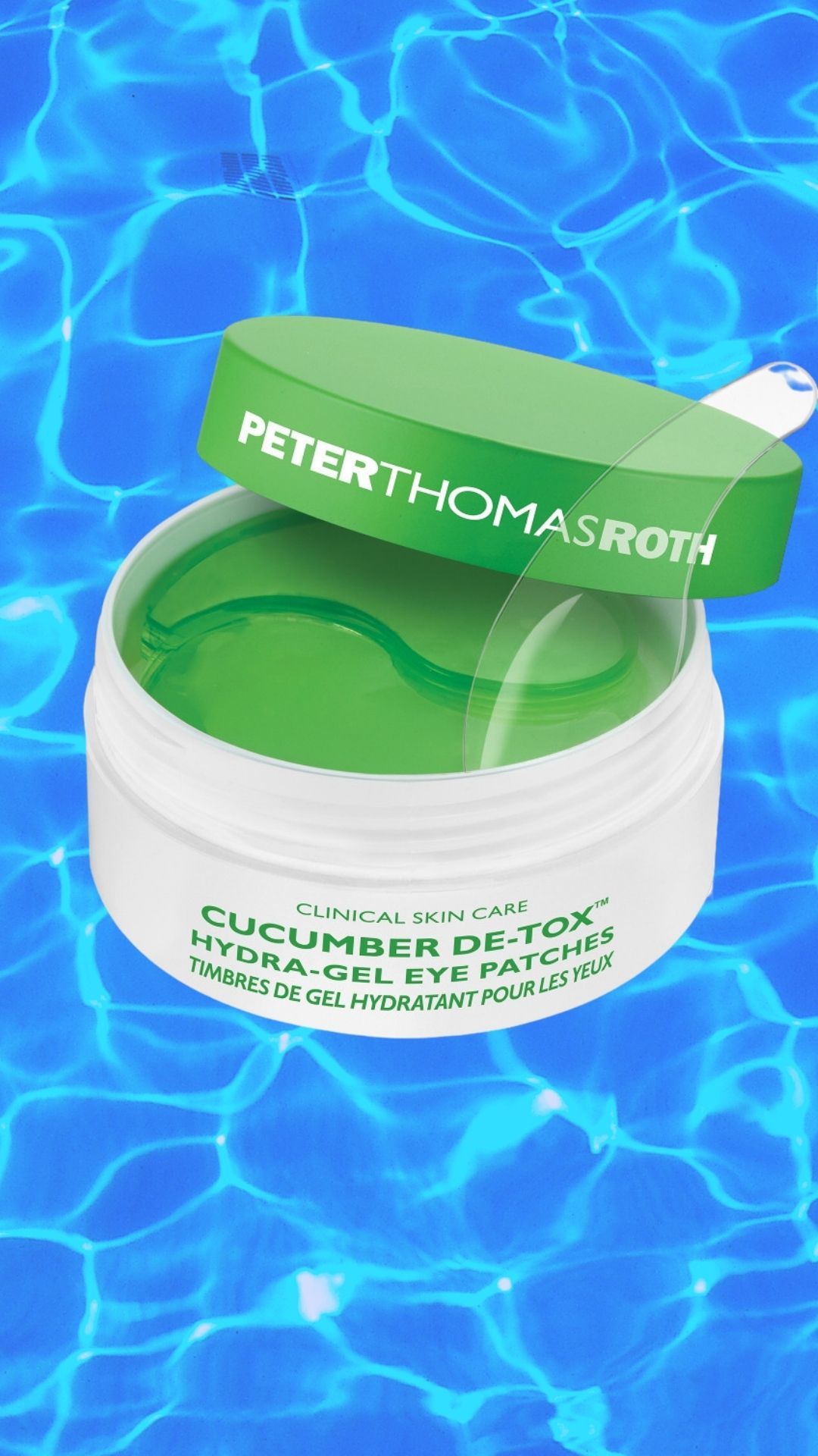 Peter Thomas Roth Cucumber Detox HydraGel Patches, blue background