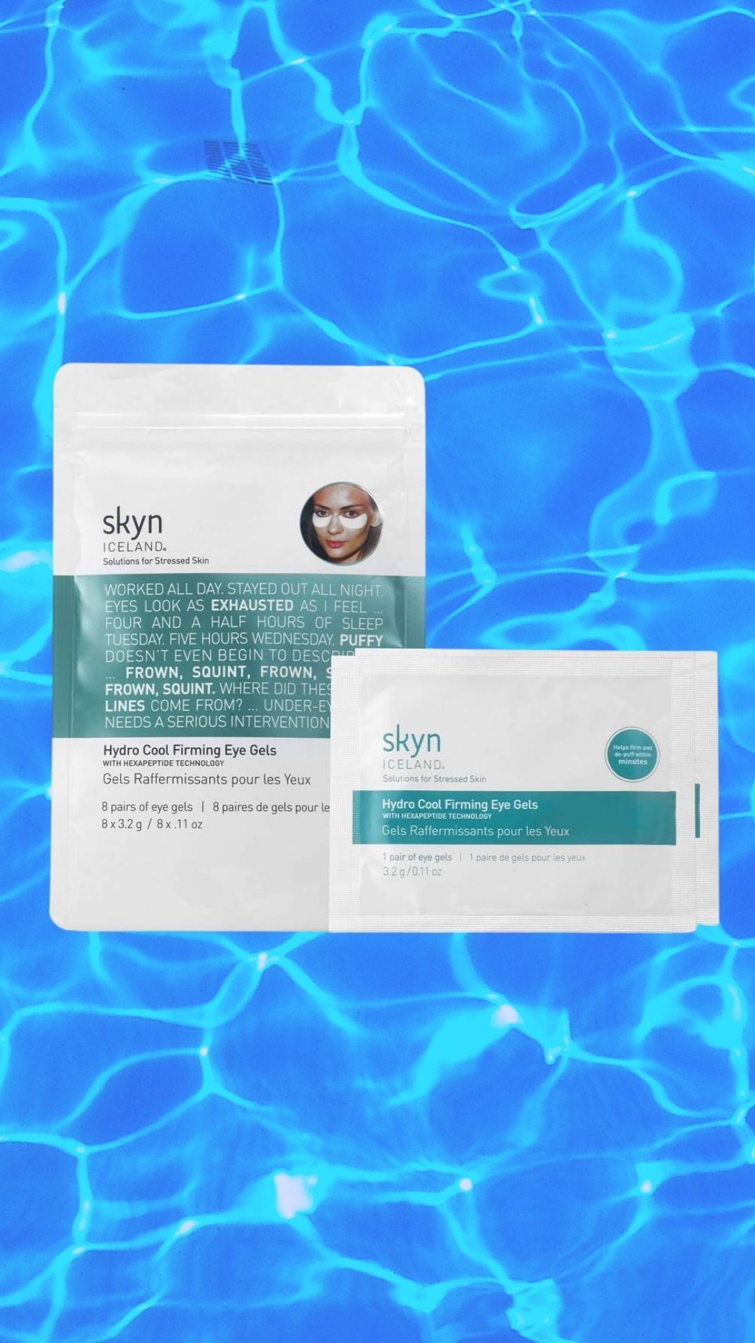 Skyn Iceland Hydro Cool Firming Eye Gels, blue background