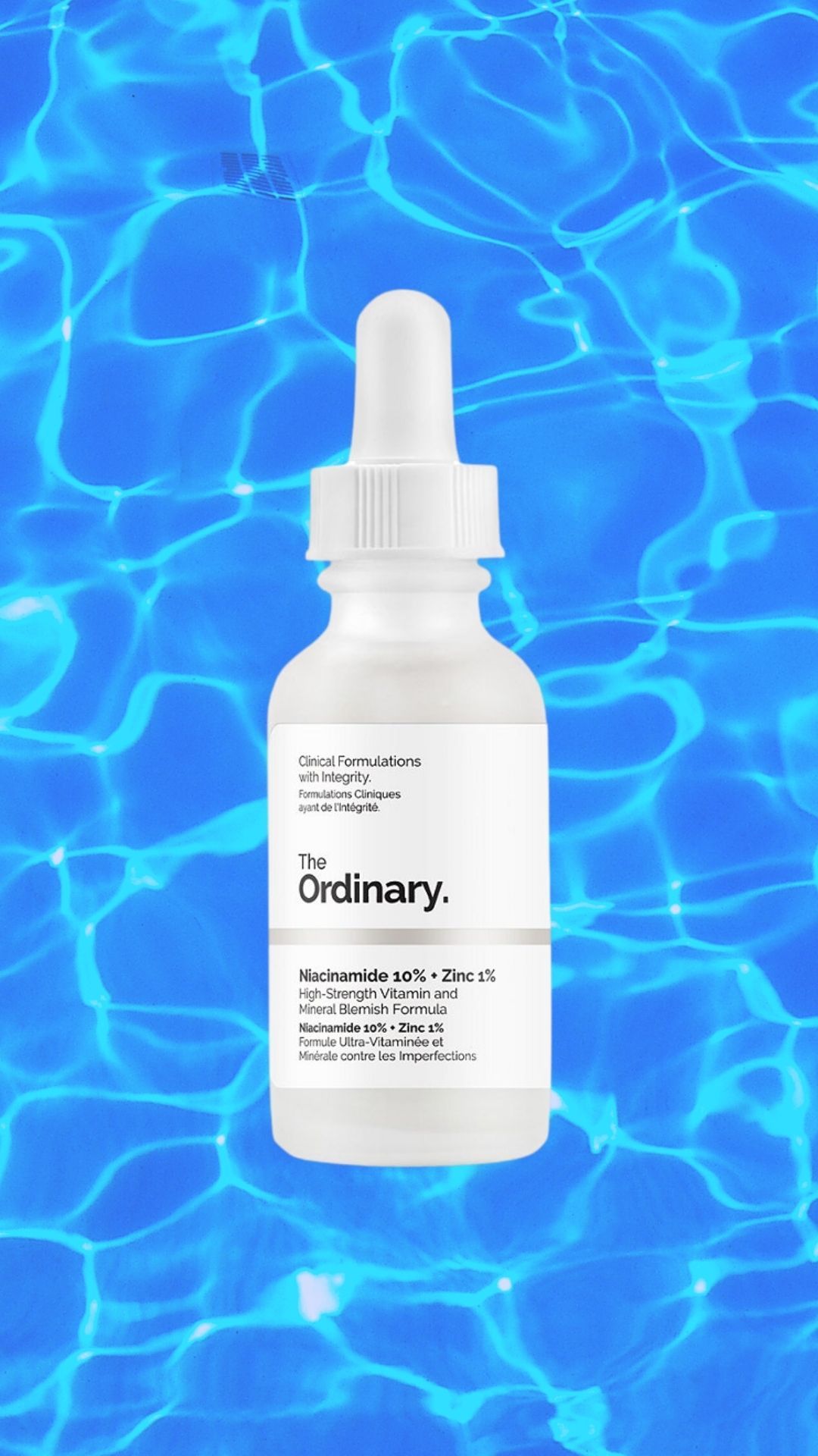 The Ordinary Niacinimide 10% + Zinc 1%, blue background