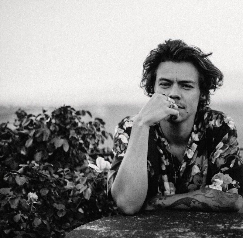 black and white photo of singer harry styles